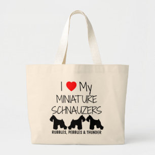 Custom Ik hou van mijn drie miniatuur Schnauzers Grote Tote Bag