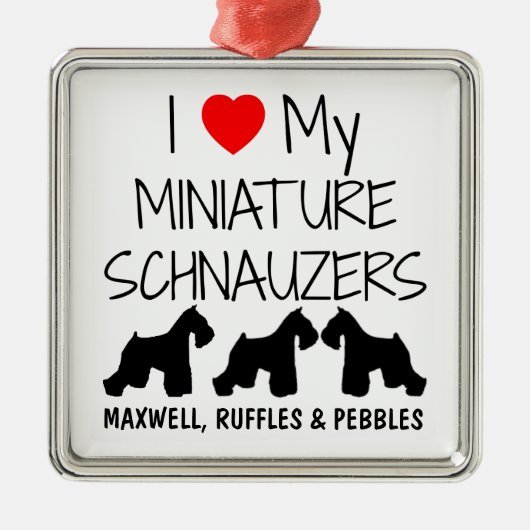 Custom Ik hou van mijn drie miniatuur Schnauzers Metalen Ornament (Voorkant)