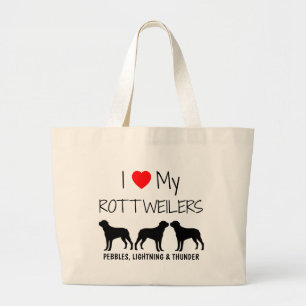 Custom Ik hou van mijn drie Rottweilers Grote Tote Bag