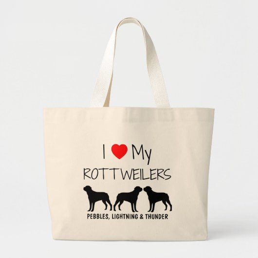 Custom Ik hou van mijn drie Rottweilers Grote Tote Bag (Voorkant)
