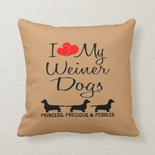 Custom Ik hou van mijn drie Weiner honden Kussen