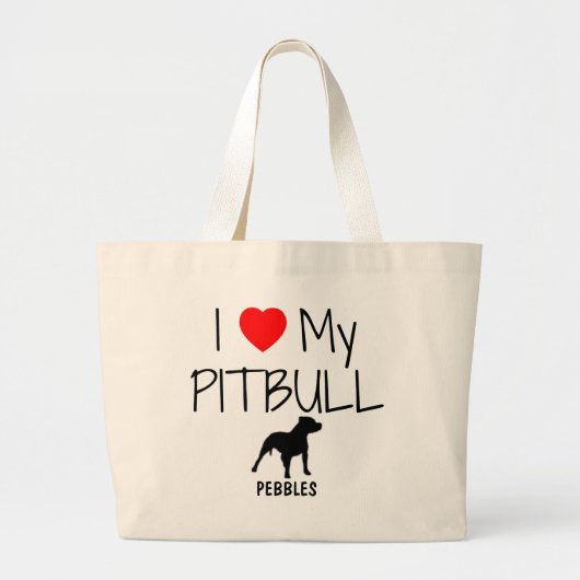 Custom Ik hou van mijn Pitbull Grote Tote Bag (Voorkant)