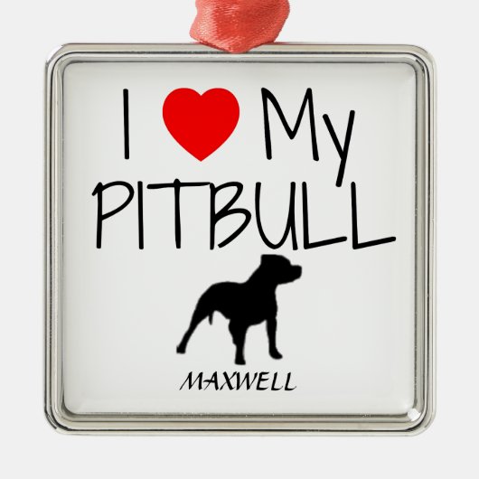 Custom Ik hou van mijn Pitbull Metalen Ornament (Voorkant)