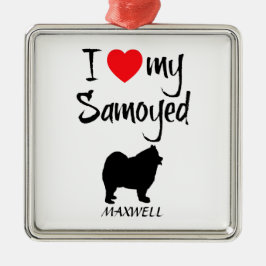 Custom Ik hou van mijn Samoyed Metalen Ornament