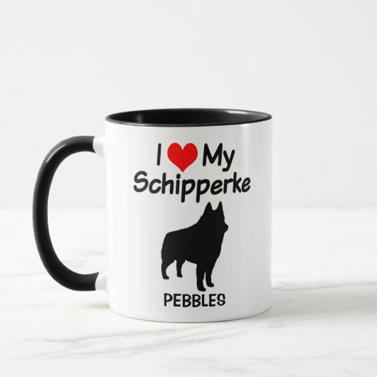 Custom Ik hou van mijn Schipperke hond silhouet Mok (Links)