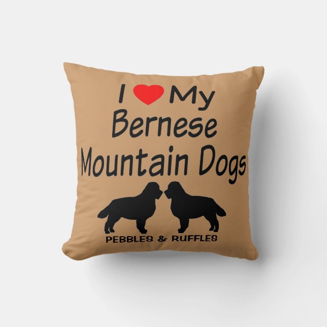 Custom Ik hou van mijn twee Berner Mountain Dogs Kussen (Voorkant)