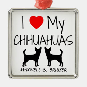 Custom Ik hou van mijn twee Chihuahua honden Metalen Ornament