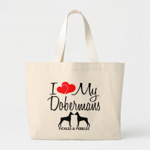 Custom Ik hou van mijn twee Dobermans tas