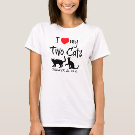 Custom Ik hou van mijn twee katten T-shirt