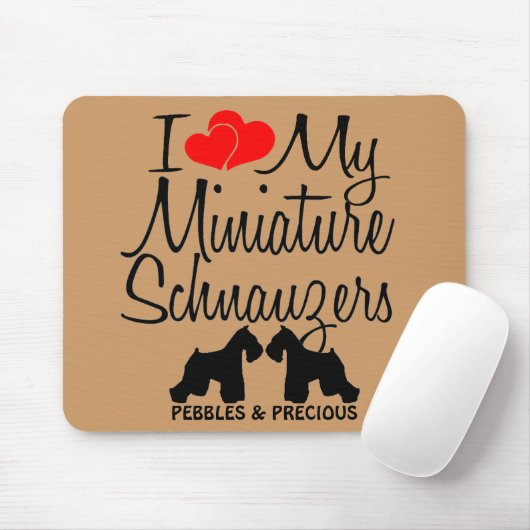 Custom Ik hou van mijn twee miniatuur schnauzers Muismat (Met muis)