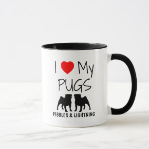 Custom Ik hou van mijn twee mopshonden Mok