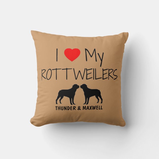 Custom Ik hou van mijn twee Rottweilers Kussen (Voorkant)