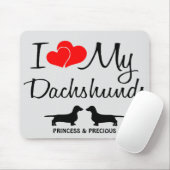 Custom Ik hou van mijn twee teckels Mousepad Muismat (Met muis)