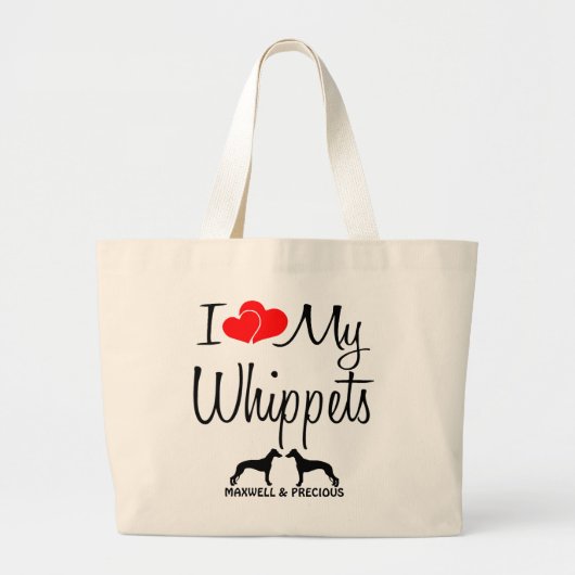 Custom Ik hou van mijn twee Whippets tas (Voorkant)