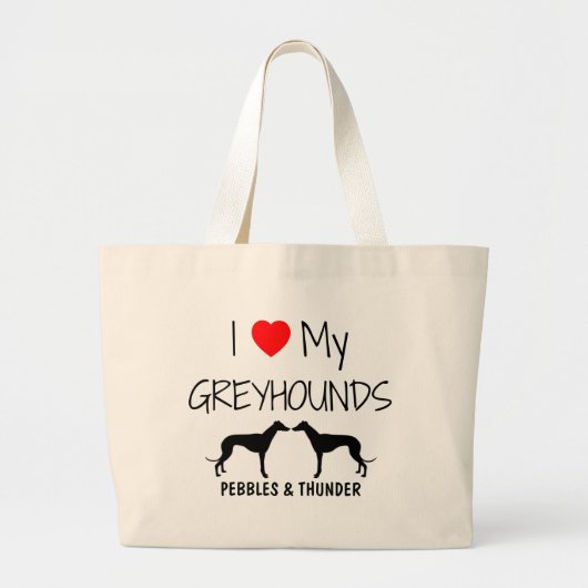 Custom Ik hou van mijn twee windhonden Grote Tote Bag (Voorkant)