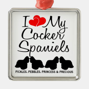 Custom Ik hou van mijn vier Cocker Spaniels Orname Metalen Ornament