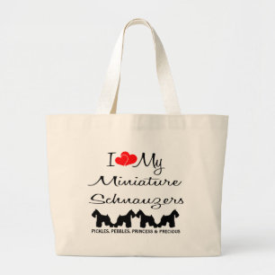 Custom Ik hou van mijn vier miniatuur Schnauzers Grote Tote Bag