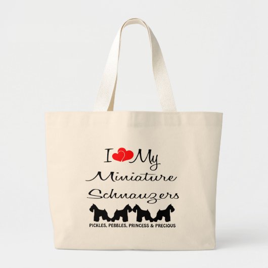 Custom Ik hou van mijn vier miniatuur Schnauzers Grote Tote Bag (Voorkant)