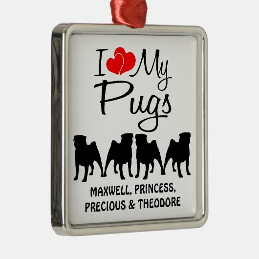 Custom Ik hou van mijn vier mopjes Metalen Ornament (Rechts)