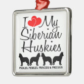 Custom Ik hou van mijn vier Siberische Huskies Metalen Ornament (Links)