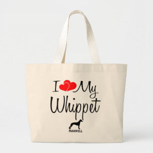 Custom Ik hou van mijn Whippet Bag Grote Tote Bag