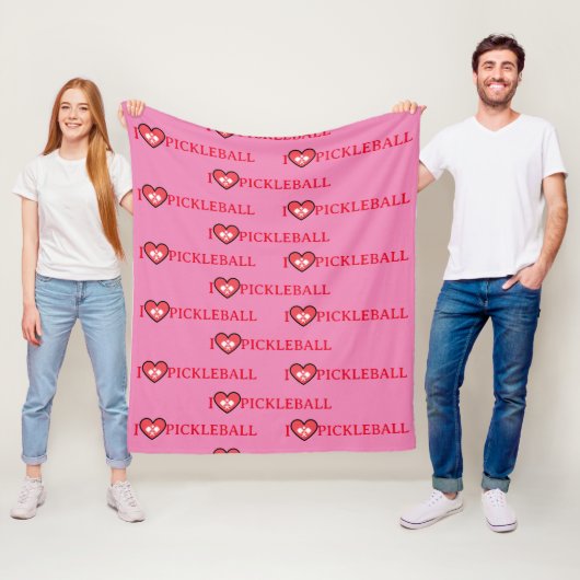 Custom Ik hou van Pickleball Heart Pink Fleece Deken (In situ)