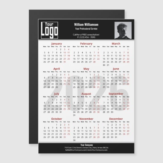 Custom Image Logo Black White 2026 Calendar Magnet (Voorkant / Achterkant)