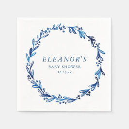 Custom Indigo Blue Ink Botanical Baby Shower Servet