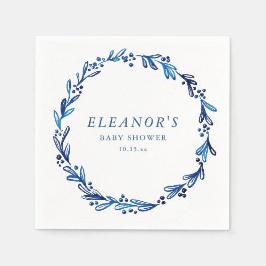 Custom Indigo Blue Ink Botanical Baby Shower Servet (Voorkant)