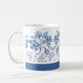 Custom Indigo Blue op White Floral Border Mok (Links)