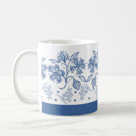 Custom Indigo Blue op White Floral Border Mok