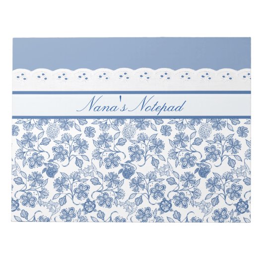 Custom Indigo Floral and Faux Lace Notitieblok (Voorkant)