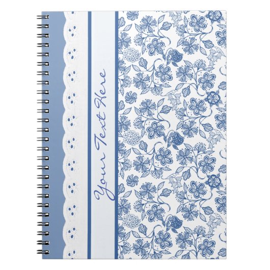 Custom Indigo Floral and Faux Lace Notitieboek (Voorkant)