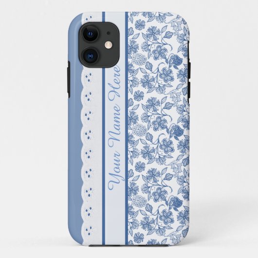 Custom Indigo Floral Faux Lace iPhone 5/5s Hoesje (Achterkant)