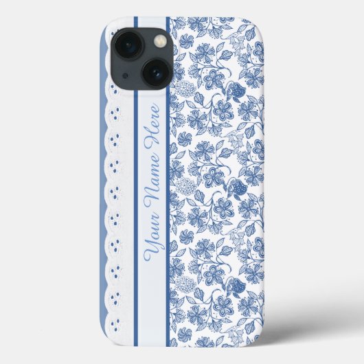 Custom Indigo Floral Faux Lace iPhone 6 Hoesje (Achterkant)