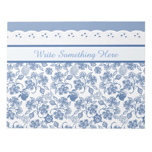 Custom Indigo Floral Faux Lace Notitieblok of Jott (Voorkant)