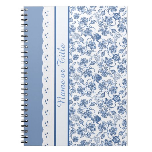 Custom Indigo Floral Faux Notitieboek of Journal (Voorkant)