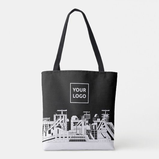 Custom Industrial Skyline Tote Bag with Logo (Achterkant)