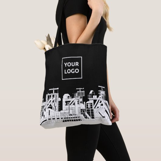 Custom Industrial Skyline Tote Bag with Logo (Dichtbij)