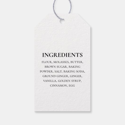 Custom Ingrediënten Zwart Wit Eenvoudig Cadeaulabel (Achterkant)
