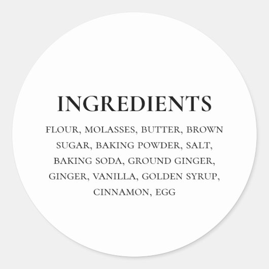 Custom Ingrediënten Zwart Wit Eenvoudig Ronde Sticker (Voorkant)