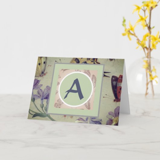 CUSTOM INITAL RETRO BUTTERFLIES GREETING CARD KAART (Gele Bloem)