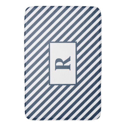 Custom Initiaal blauw/wit strepen badmat (Voorkant Verticaal)