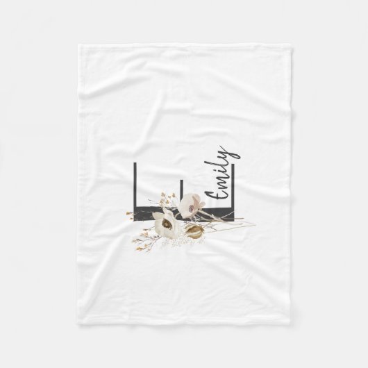 Custom Initiaal D Zwart & Wit Wildbloem Fleece Deken (Voorkant)