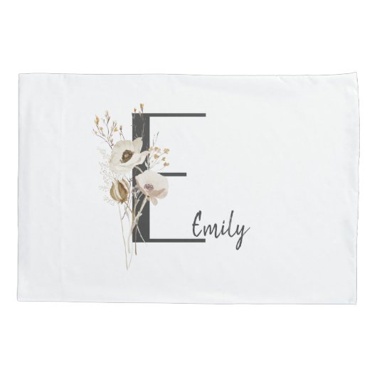 Custom Initiaal D Zwart & Wit Wildbloem Kussensloop (Achterkant)