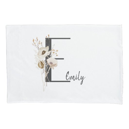 Custom Initiaal D Zwart & Wit Wildbloem Kussensloop (Voorkant)