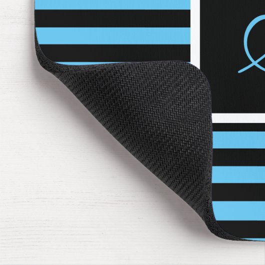 Custom Initiaal Letter Blauw en Zwart Gestreept Muismat (Hoek)