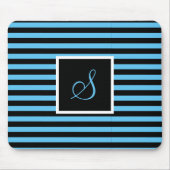 Custom Initiaal Letter Blauw en Zwart Gestreept Muismat (Voorkant)