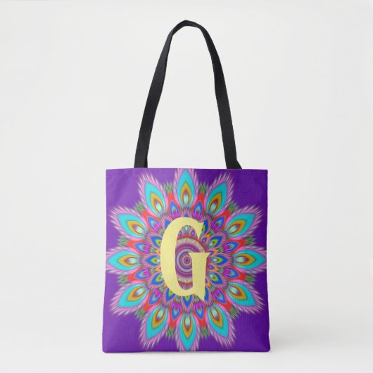 Custom initiaal psychedelische Canvas tas paarse (Voorkant)