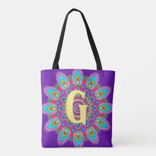 Custom initiaal psychedelische Canvas tas paarse (Achterkant)
